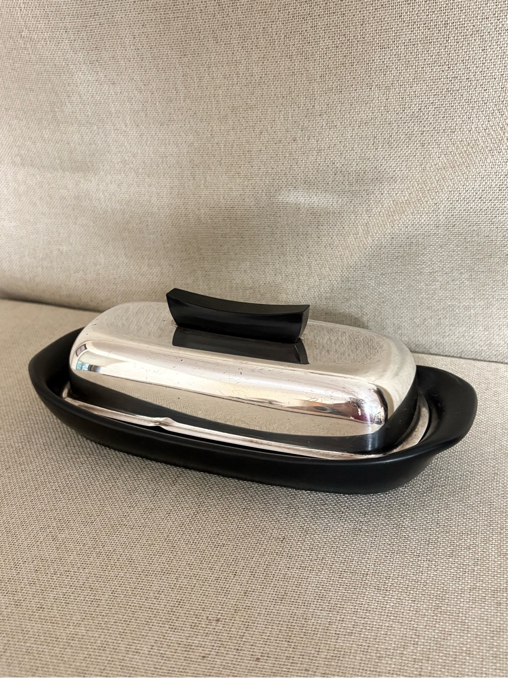 Towle Sterling Silver Modernist Butter Dish Matte Black Ceramic Base Earl Pardon - Picture 2 of 15